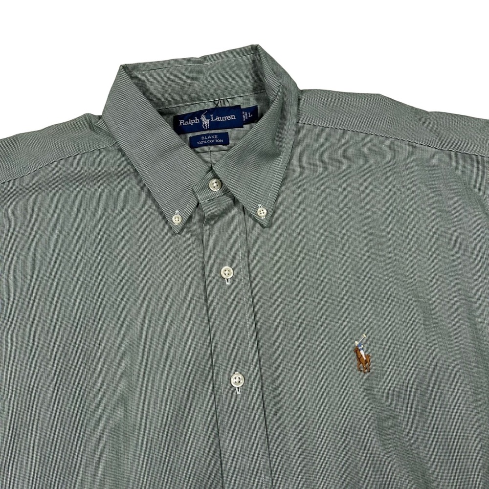 Ralph Lauren Button Down Shirt Mens L Green Blake Micro Check Cotton Long Sleeve